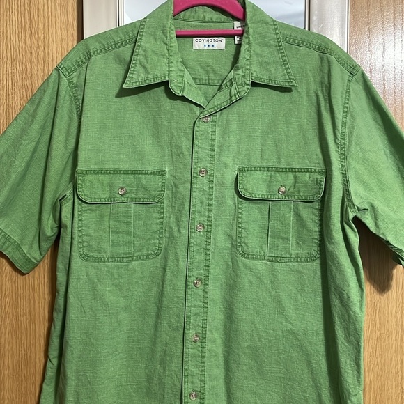 Covington size Large 42-44 green short sleeve button up casual shirt pockets - Picture 2 of 10
